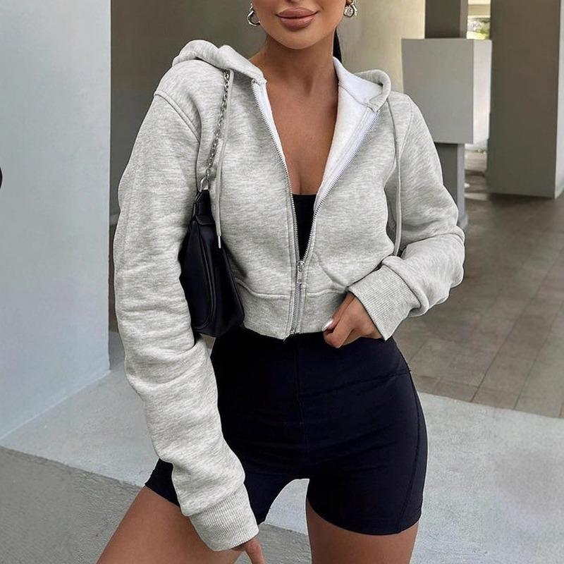 Women's Fashion Casual Solid Color Print Autumn Winter Long Sleeve Hooded Jackets & Coats