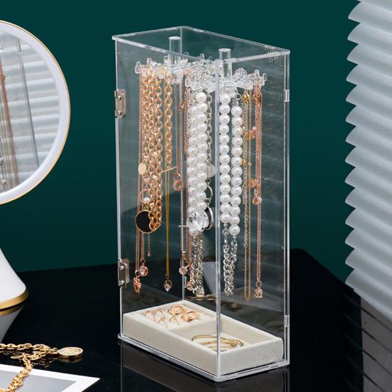 Подставка для ювелирных изделий, органайзер для ожерелий, большая емкость, вращающийся дизайн, пыленепроницаемый, прозрачный, для сережек, ювелирных изделий