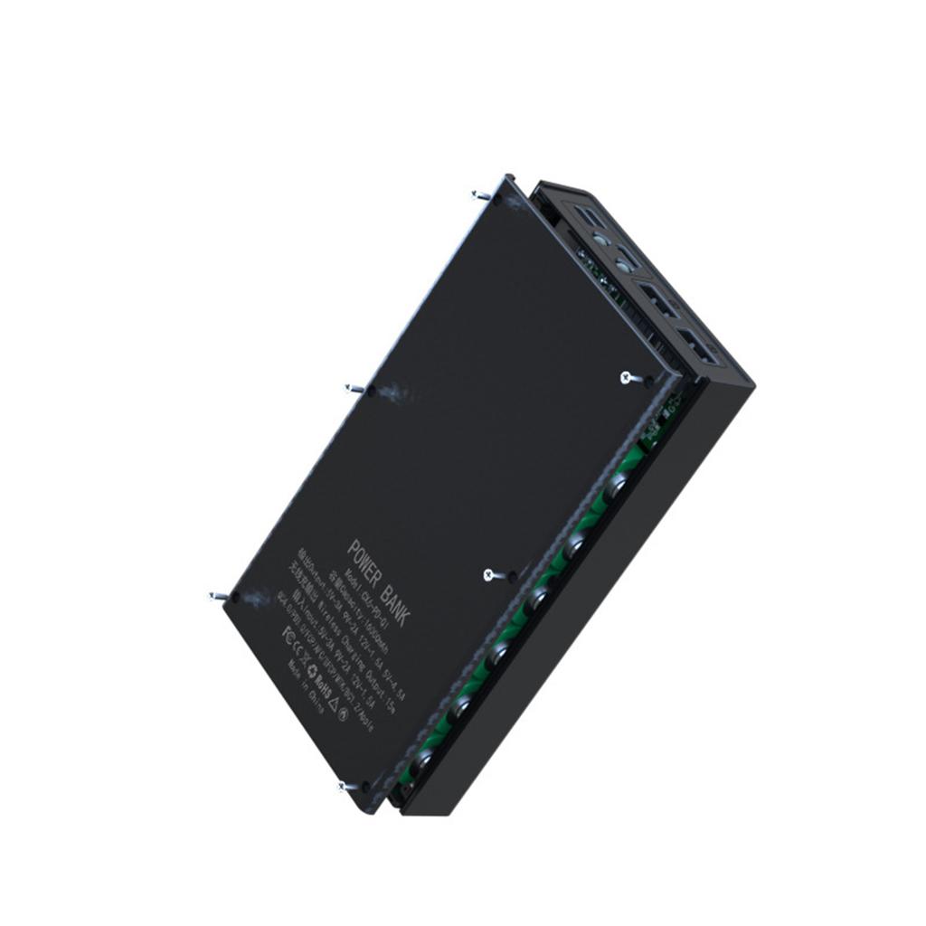 Черный корпус-органайзер для 18650 аккумуляторов для DIY Power Bank, 15 Вт беспроводная зарядка / 22,5 В быстрая зарядка, аккумуляторы в комплект не входят