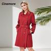 Cinemore Spring Long Trench Coat for Women Casual Windbreaker Jacket Double Breasted Lapel Belted Windproof Female Overcoat Office 2F2039