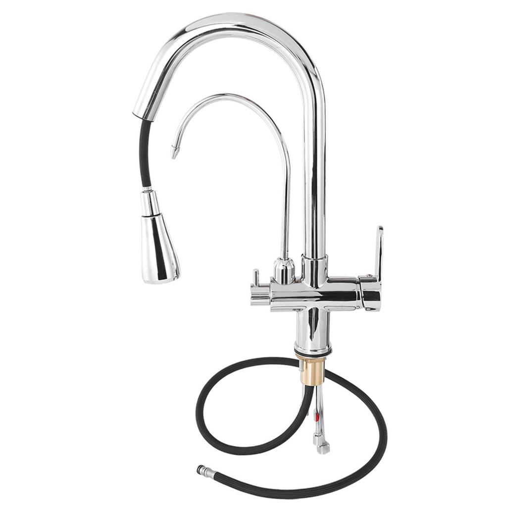 G1/2 Современный 3 в 1 Фильтр-очиститель Кухонный кран Двойная ручка Выдвижная мойка Горячая Холодная Вода