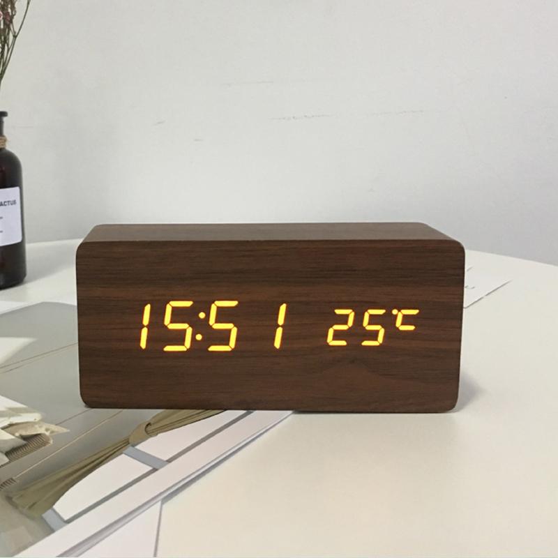 Цифровые светодиодные деревянные будильники настольные часы с голосовым управлением температурой и функцией повтора сигнала электронные настольные часы USB питание от батарей типа AAA