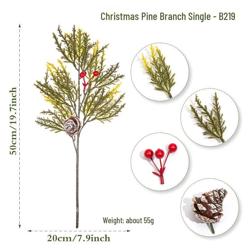 Artificial Pine Needles Branch with Red Berries Christmas Decoration