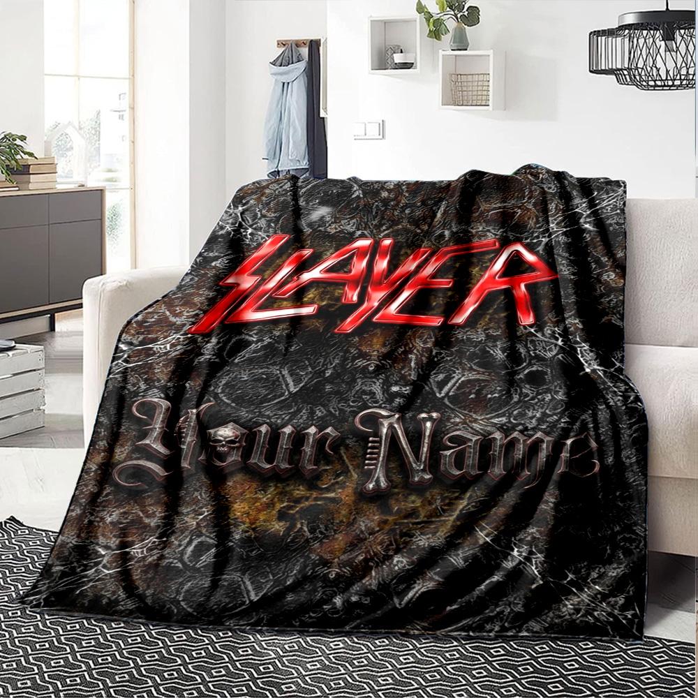 Name Custom Slayer Band Print Flannel Blanket High Quality Warm Comfortable Cover for All Seasons Perfect for Gifts Home Decor