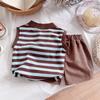 Детский модный мультяшный полосатый комплект с короткими рукавами и шортами, пляжный повседневный весенне-летний костюм для мальчиков, майка без рукавов + шорты