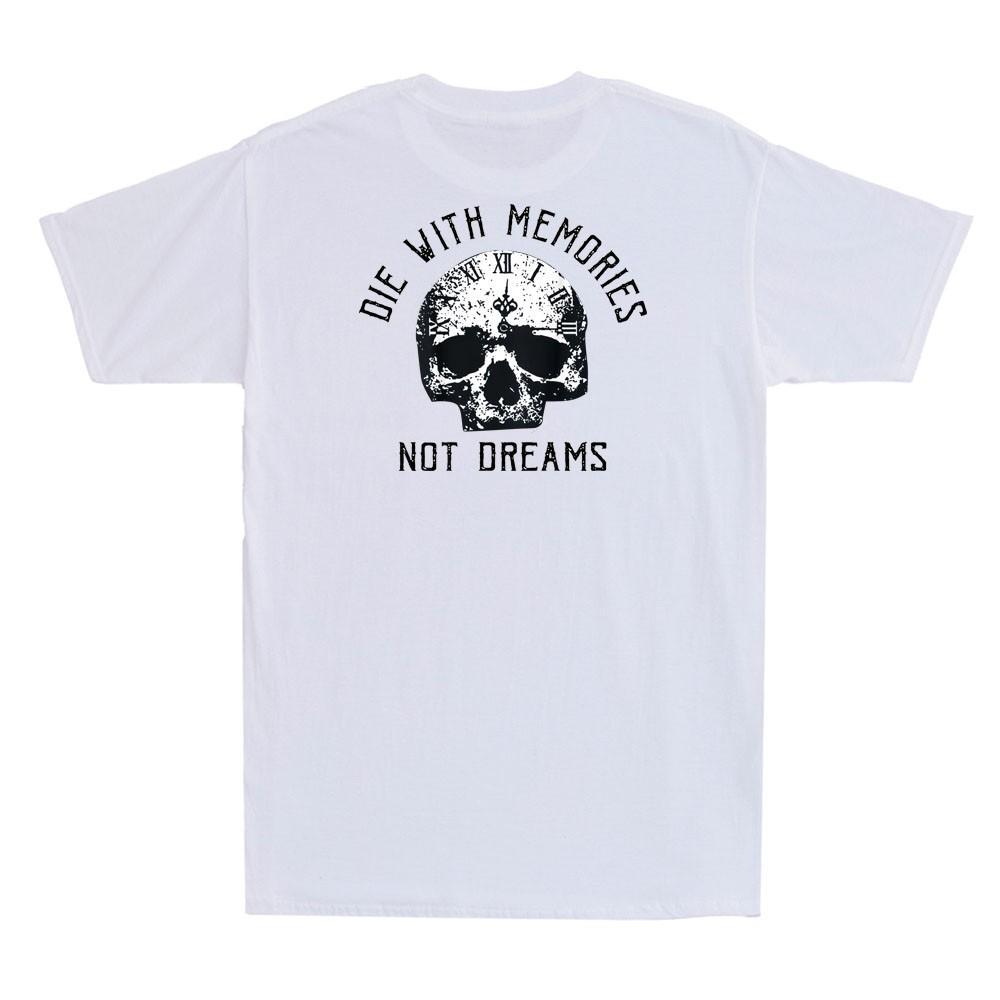 Die With Memories Not Dreams Horror Skull Print On Back Vintage Unisexs Tshirt