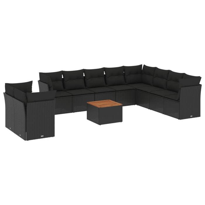 VidaXL Salon de Jardin avec Coussins 11 pcs, Canapés de Terrasse, Ensemble de Meubles de Patio, Mobilier d'Extérieur, Noir 3256048