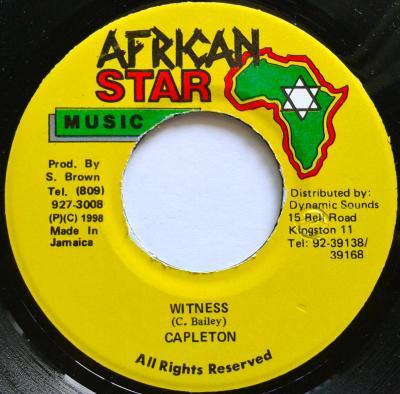 7-дюймовая пластинка CAPLETON - Witness НИКАКОЙ African Star Mu 1998 Ямайка Регги, Ска и Даб Б/У