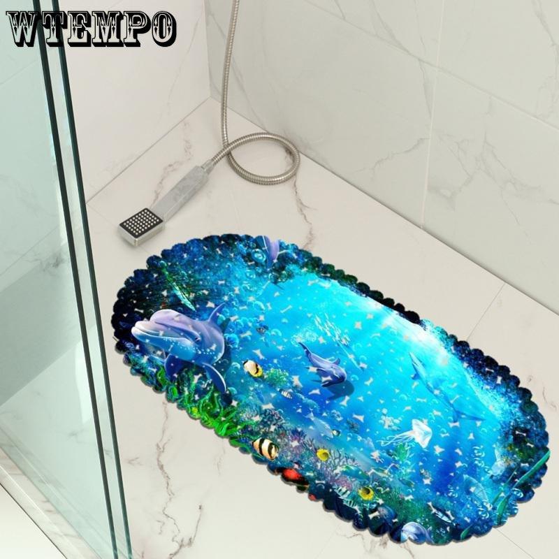 Нескользящий коврик для ванной комнаты с 3D морским рисунком дельфина, безопасный коврик для душа и ванны с присоской, коврик для ног