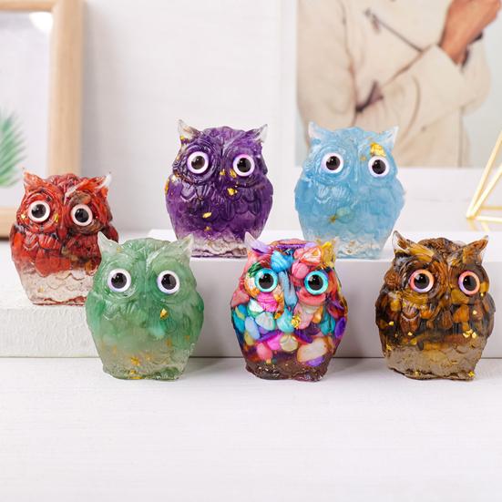 Natural Crystal Owl Ornament Handcrafted Resin Owl Figurine with Crystal Gravels Inside