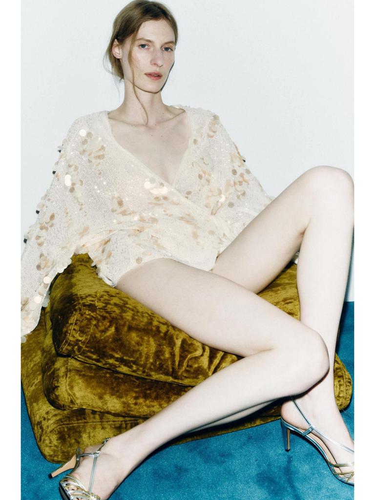 European & American Women's Sequin-Embellished Wrap Kimono Top