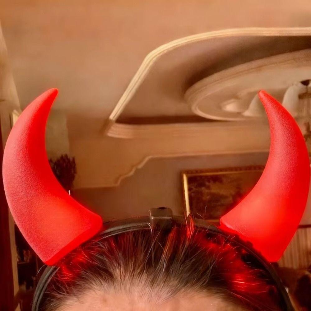 Red LED Light LED Headband Bull Horns Devil Hair Hoop Durable Party Headwear Cosplay Costume