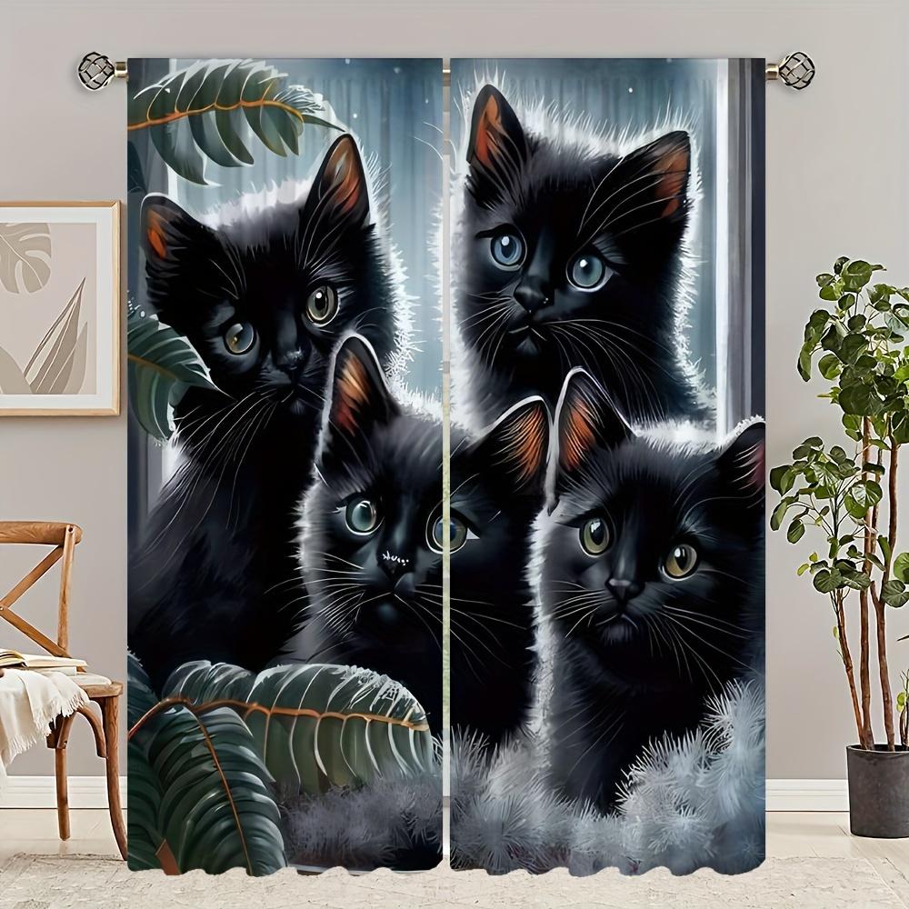 2pcs Rustic Animal Cat Print Semi Blackout Curtains Fashionable Curtains For Bedroom Office Kitchen Living Room Study Room Home