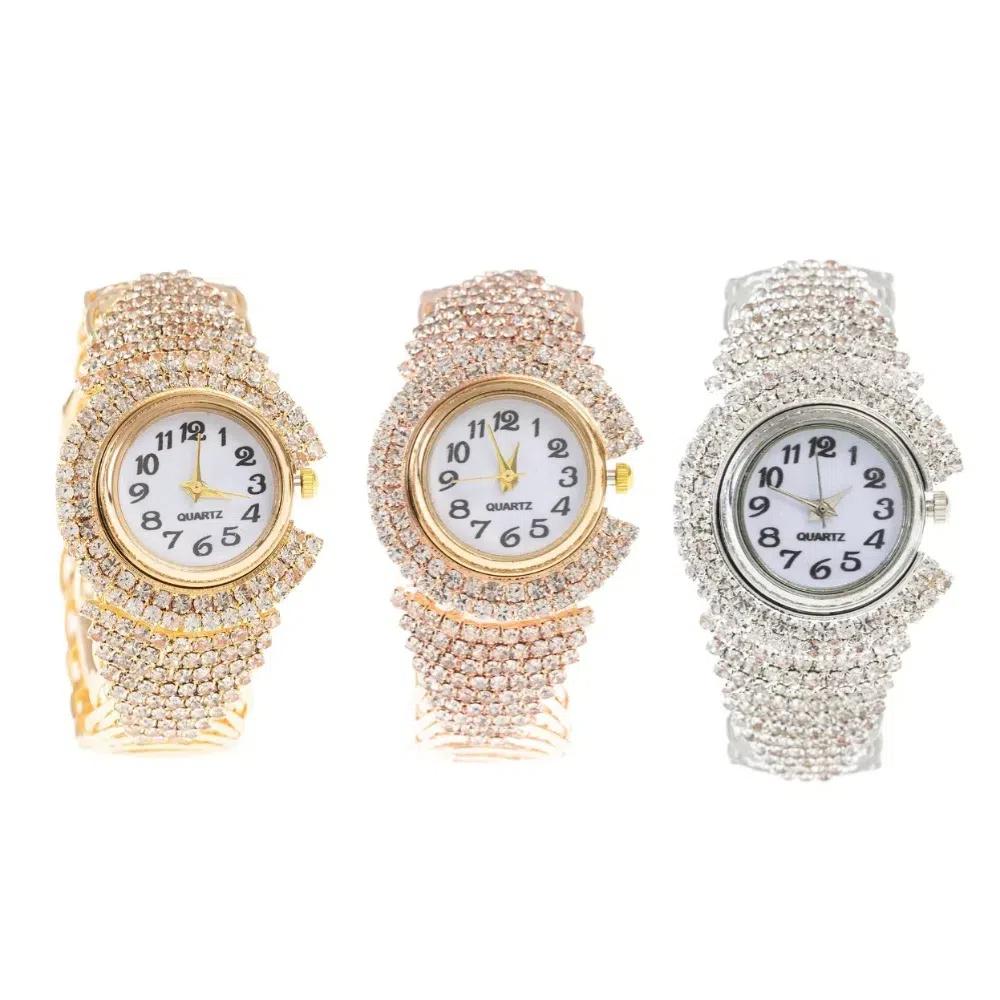 Elegant Quartz Zircon Wrist Watch Clock Open Bangle Watches Light Luxury Crystal Watches Gifts