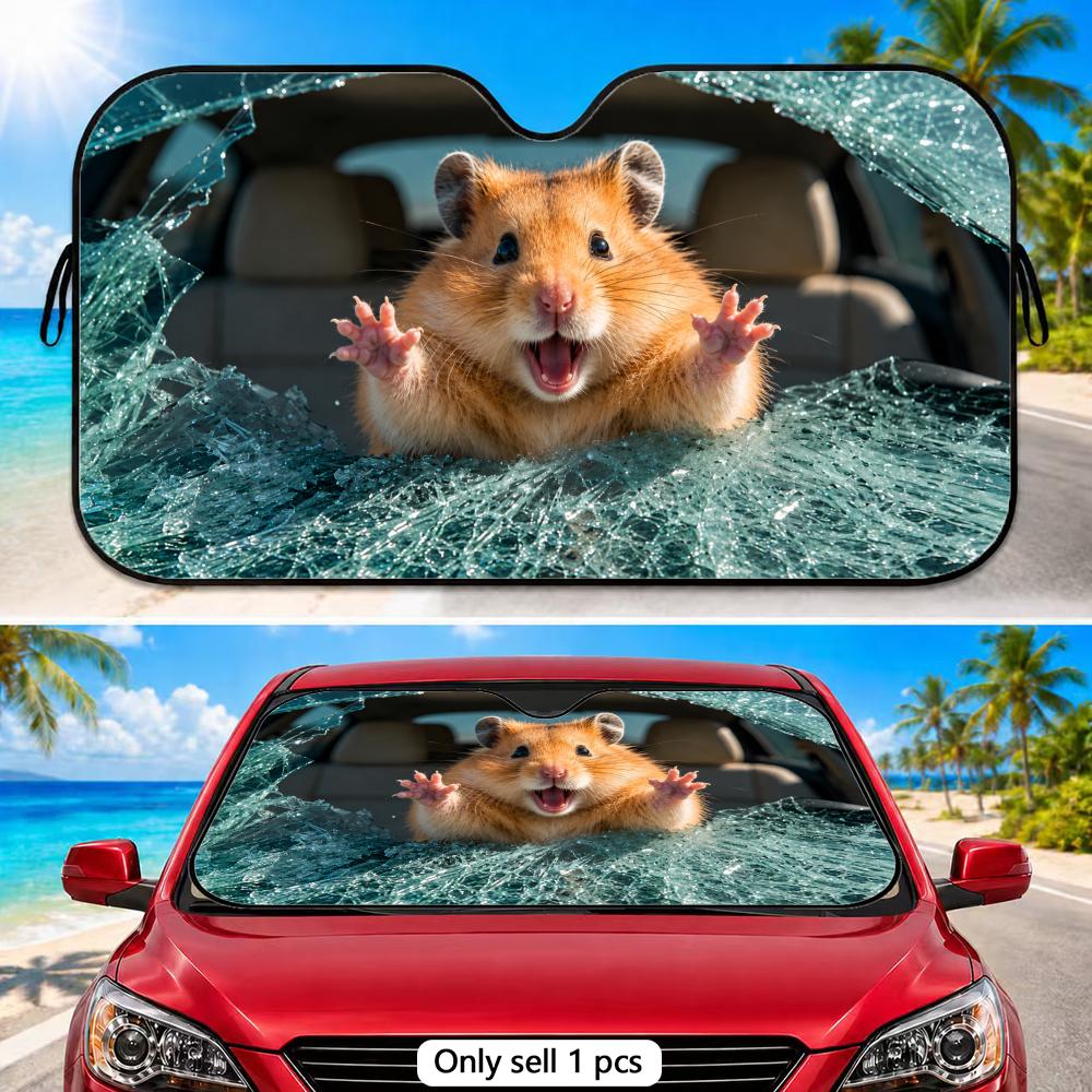 Animal Smashes Glass Sun Visor Aluminum Foil Windshield Sunshade with Reflective UV Protection Heat Insulation Foldable Design