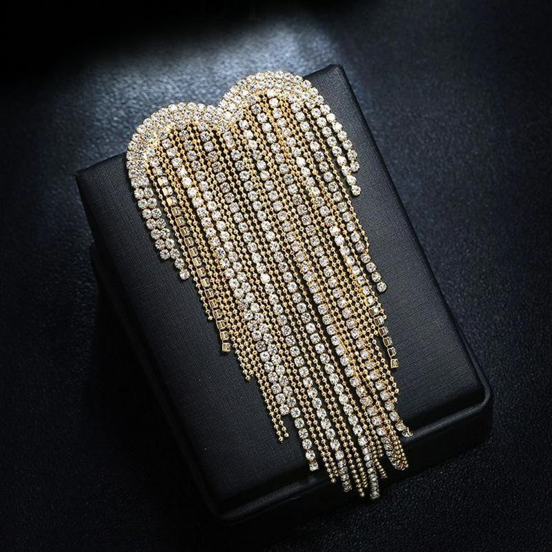 Female Fashion White Crystal Love Heart Brooches For Women Luxury Yellow Gold Silver Color Alloy Tassels Brooch Safety Pins