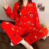 Новая красная мультяшная пижама с щенком женская весенняя новая имитация хлопка праздничная одежда для дома на год рождения комплект с длинным рукавом