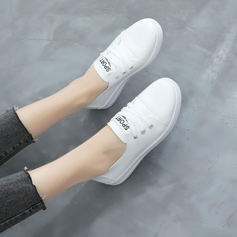Lace-up Small White Shoes Female Student Flat Shoes Korean Version Comfortable Lightweight Soft Sole Single Shoes Casual Non-slip Skate Shoes