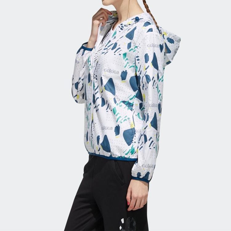 Adidas Neo Printed Pattern Hooded Sports Jacket Daily Casual Outerwear Women White DW7778