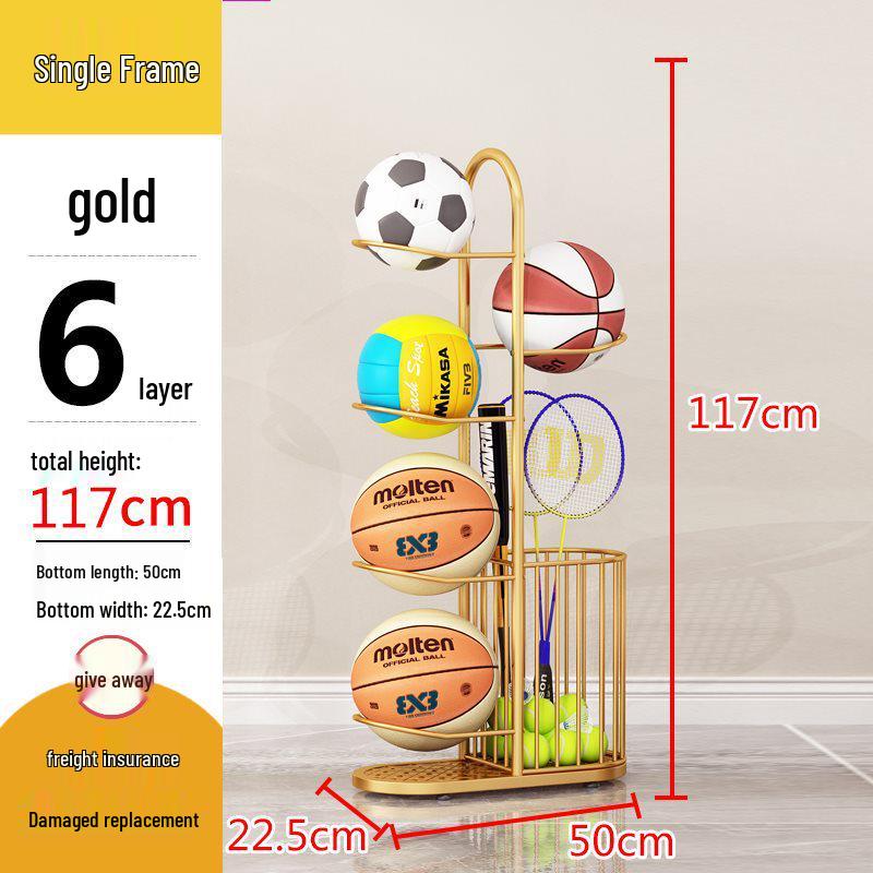 Indoor Sports Ball Storage Rack for Basketball, Football, Volleyball, Badminton & More