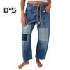 Women's Wide Leg Barrel Jeans Low Rise Drawstring Denim Ankle Pants Elastic Waist Stretchy Baggy Boyfriend Trouser
