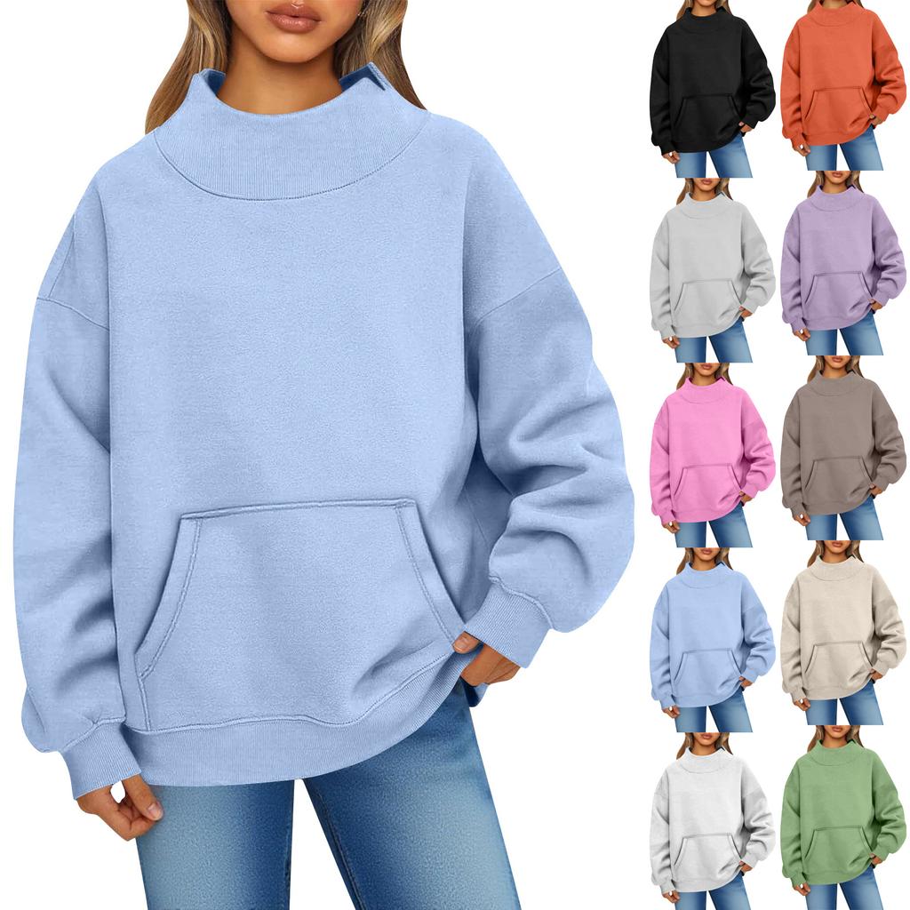 Женский модный повседневный однотонный пуловер с круглым вырезом, длинными рукавами и карманом, спортивный повседневный топ