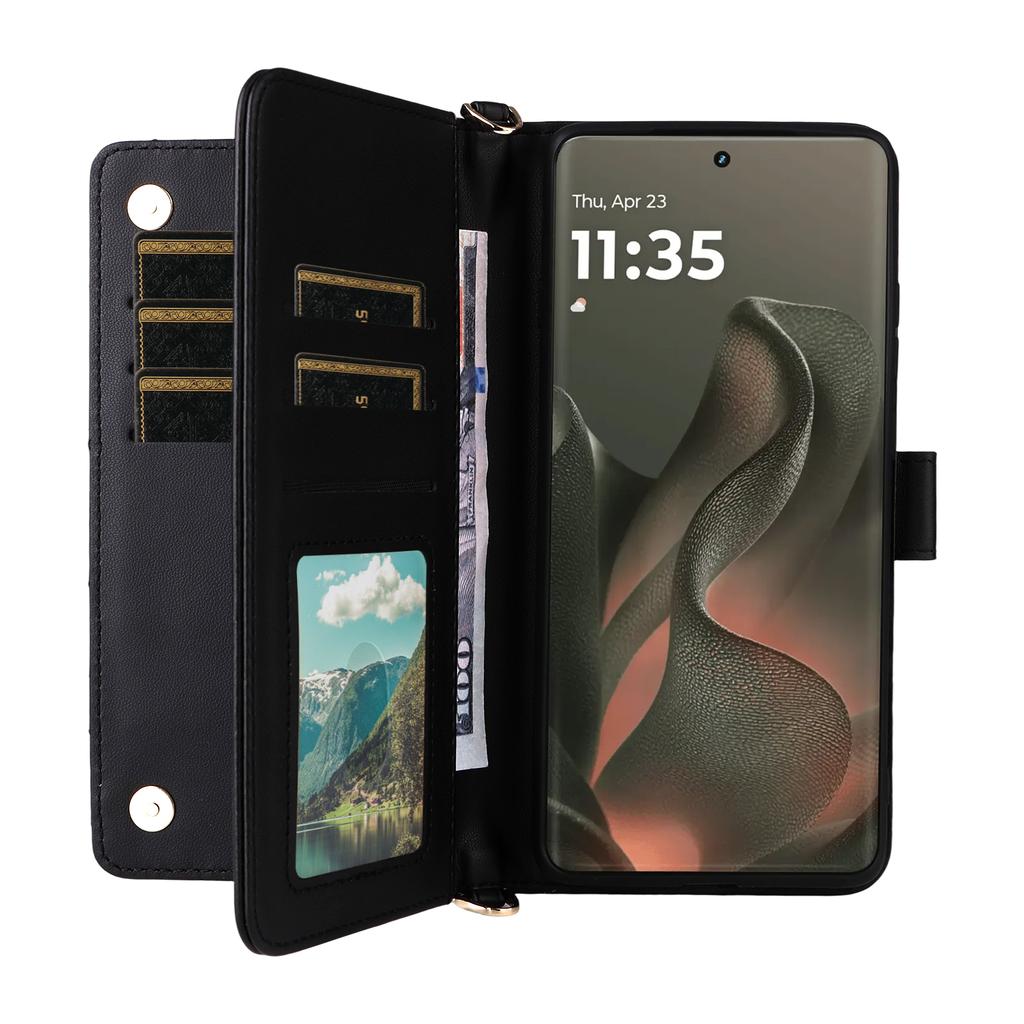For Motorola Edge (2025) 5G/Edge (Gen 6) Case with Shoulder/Wrist Strap Leather Phone Cover Stand Wallet