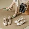 Women's Leather Slingback Square Toe Block  Heeled  Pumps Embroidery Printed Elegant Ladies Summer Party Dress Heeled Sandals
