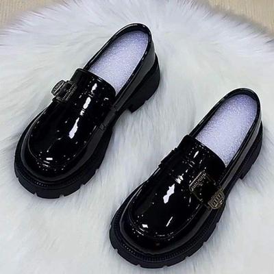 Туфли-лоферы на платформе со средним каблуком и ремешком с пряжкой, женские, новые, весна-осень 2025, универсальные, с круглым носком, одинарные, на одной педали