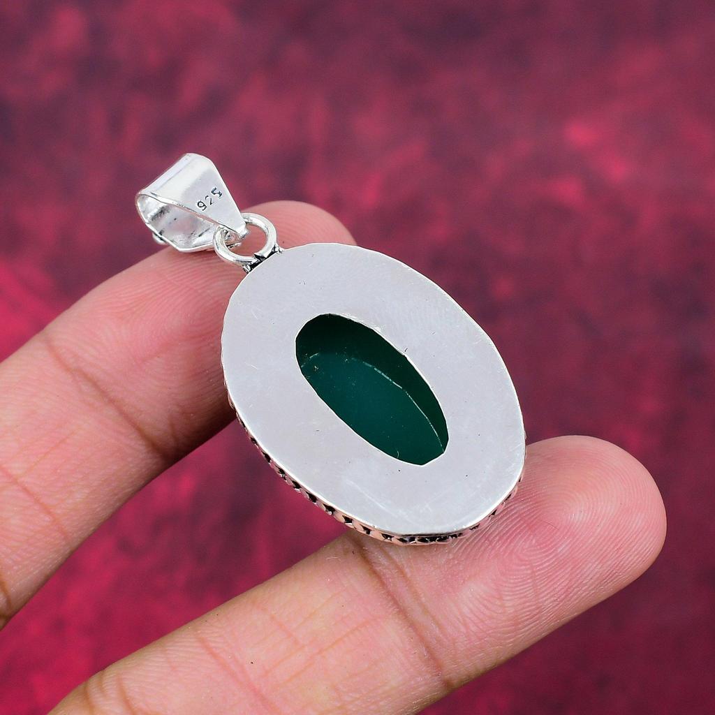 Кулон из зеленого оникса Ювелирные изделия ручной работы из драгоценных камней, кулон из стерлингового серебра 925 пробы, уникальный дизайн ювелирных изделий