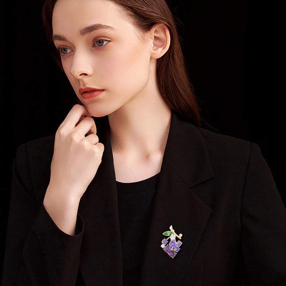 Grape Crystal Brooch Pin Rhinesone Fruits Women's Brooches Wedding Jewelry Gifts