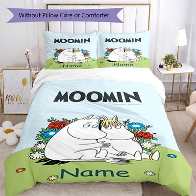 3Pcs Custom Name Moomin Bedding Set Duvet Cover Closure Includes 1Duvet Cover 2Pillowcases Soft And Comfortable For All Seasons