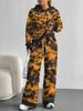 Retro Pattern Splicing European, American Autumn And Winter Casual Long-Sleeved Suit Women'S Hooded Sweater Trousers Two-Piece Set