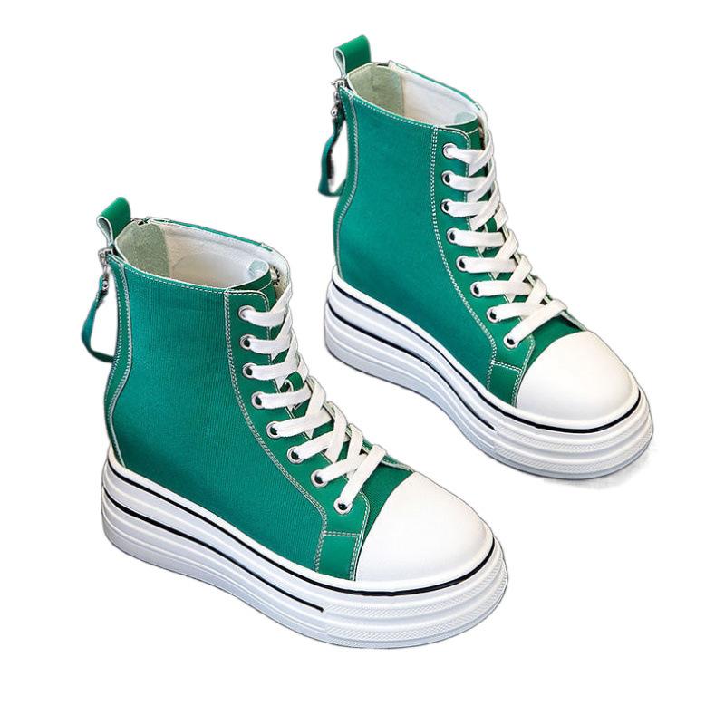 Обувь из парусины, детская весенняя новая обувь с высоким верхом белого цвета, модная и универсальная, толстая подошва с увеличенной высотой, повседневная женская обувь