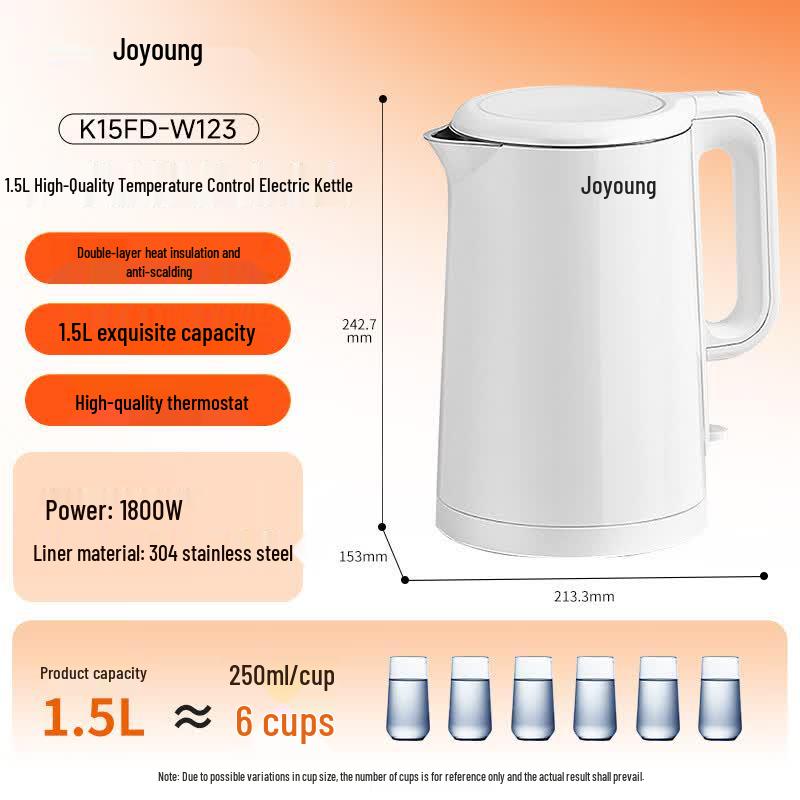 Joyoung 1.5L Double-Layer 304 Stainless Steel Electric Kettle CN plug (adapter included)
