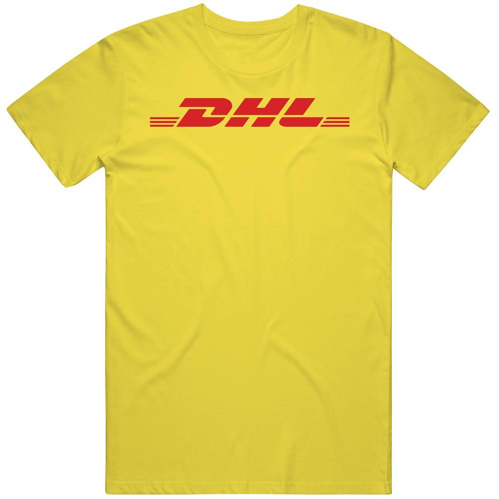 Логотип компании службы доставки DHL винтажный ретро ромашка желтая футболка