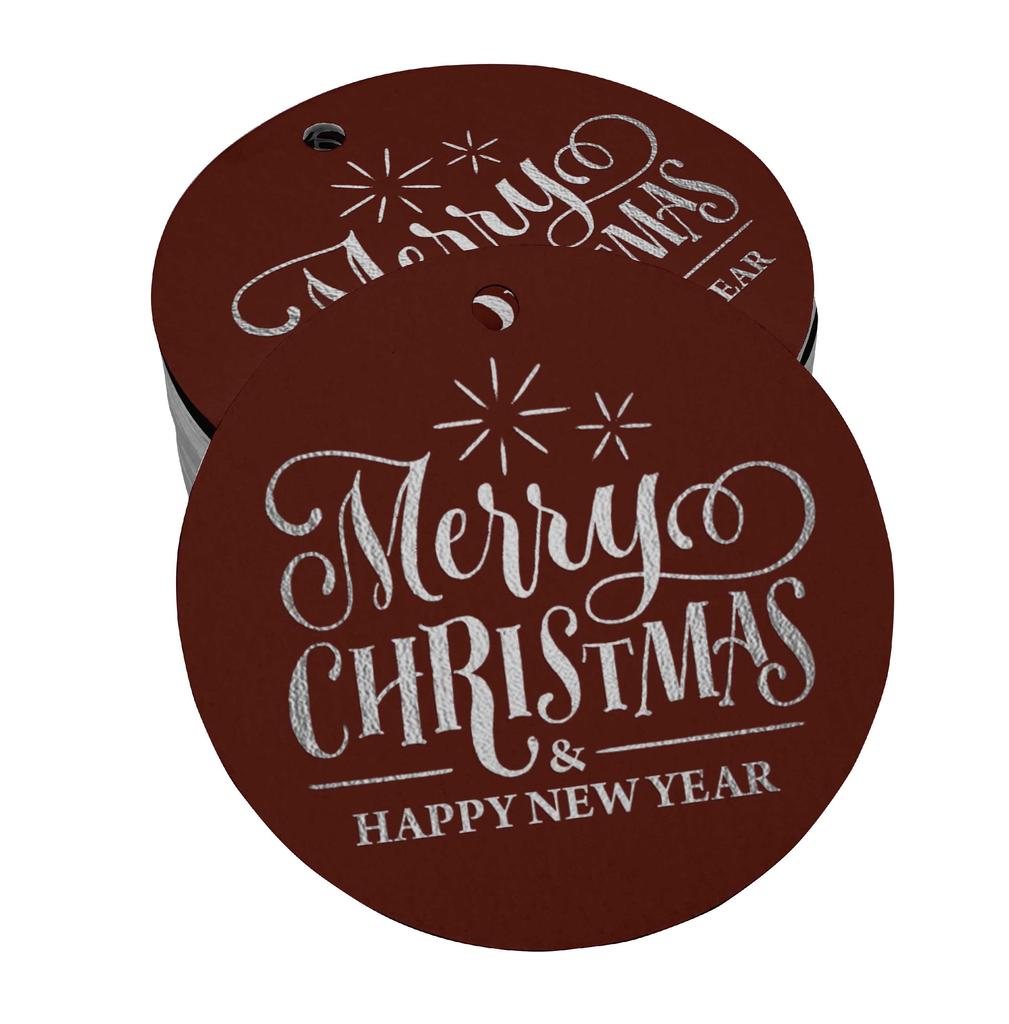 Inkdotpot Pack Of 100 Real Gold Foil Paper Tags Merry Christmas & Happy New Year Text Favor Hang