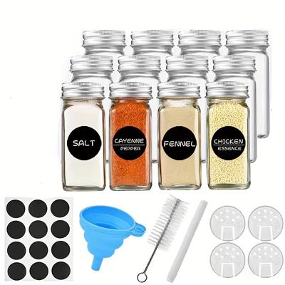 12 шт., стеклянные банки для специй с этикетками, пустые квадратные бутылки для специй на 4 унции, с крышками для шейкеров и герметичными металлическими крышками