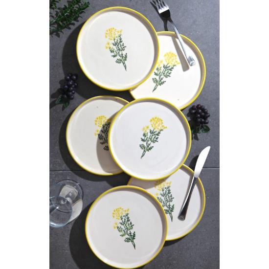 6 Piece Special Design Handmade 20cm Stackable Yellow Lavender Pattern Cake Plate Set - Dessert Plate Set