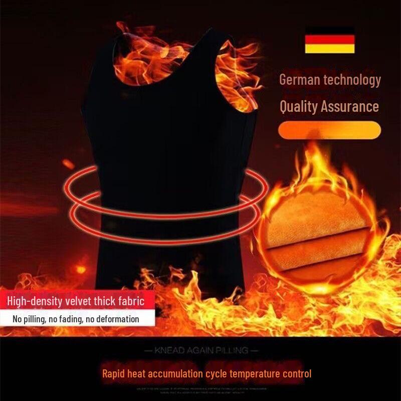 Мужской теплый жилет из золотистого бархата - плюс бархат, утолщенный, однотонный, круглая горловина, облегающая нижняя рубашка