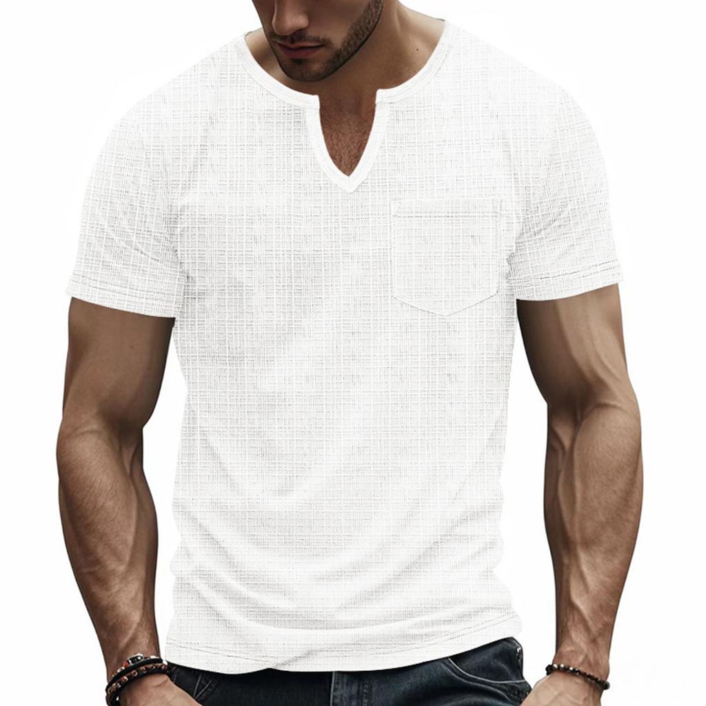 Мужская футболка-henley с коротким рукавом, нагрудным карманом, повседневная, из легкой текстурированной ткани, с вырезом