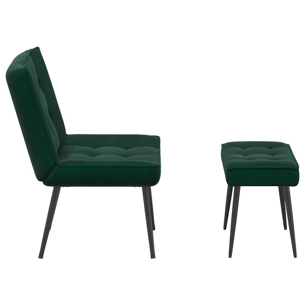 Velvet Relaxation Armchair with Footstool Dark Green