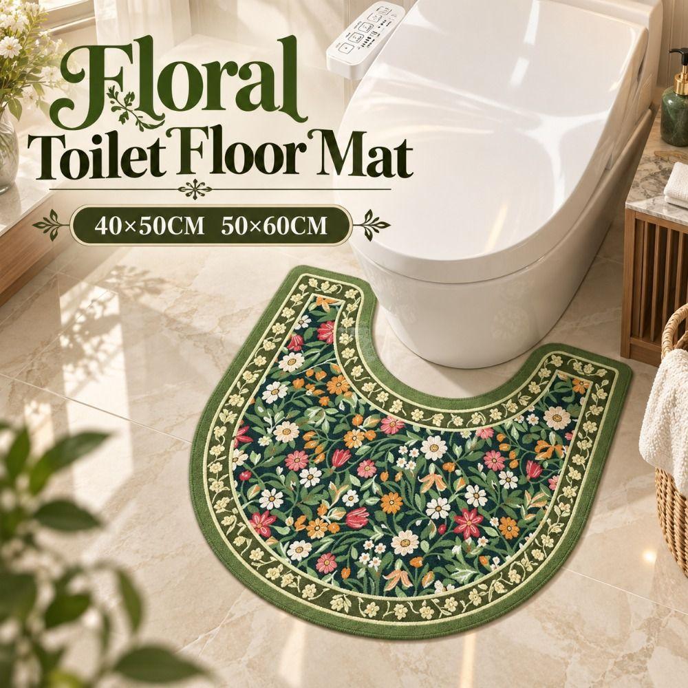Non-slip Bathroom Floor Rug Absorbent Bath Mat Practical Toilet U-shaped Mat Household