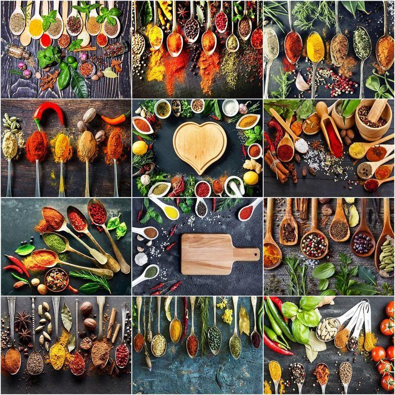 Kitchen Decor Diamond Painting Foods Spice 5D Diy Diamond Embroidery Cross Stitch Kit Coffee Mosaic Wall Art Rhinestone Posters