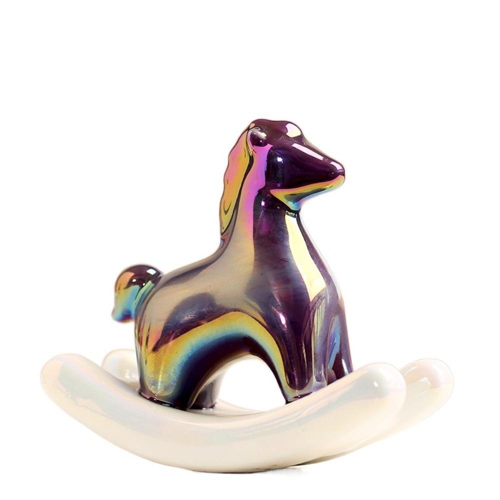 Ceramic Rocking Horse Ornament Exquisite Tea Pet Ornaments Simple Horse Year Decoration Kids Gift