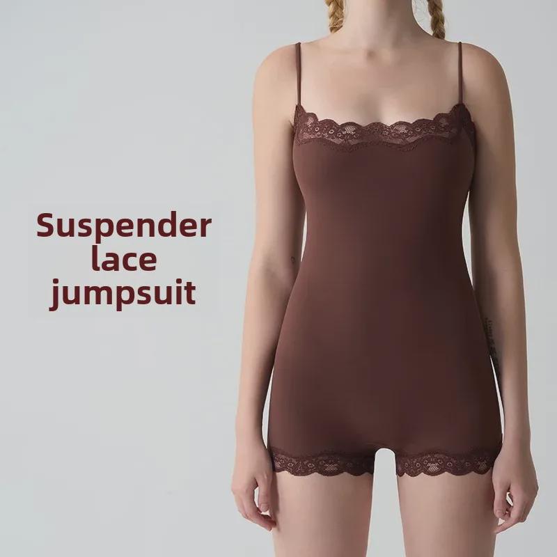 Сексуальный европейский и американский кружевной облегающий комбинезон с открытой спиной, регулируемыми бретелями и дышащим дизайном, приподнимающим бедра