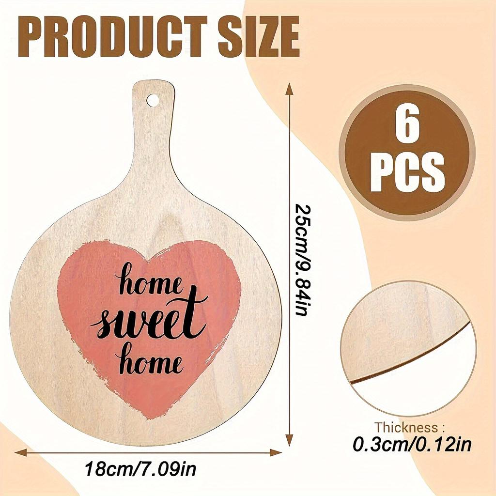 6-Pack Unfinished Round Wooden Paddle Boards with Handle for Crafts, Mini Cheese Boards, Rustic Charcuterie Platters, DIY Christmas Kitchen Decor