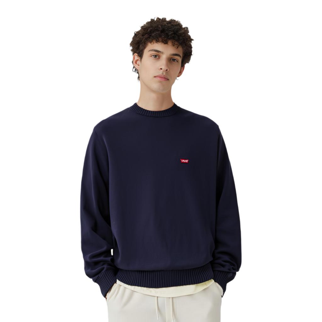 Levis Простой Удобный Свободный Трикотажный Свитер с Круглым Вырезом и Длинным Рукавом для Мужчин свитер Синий 0002E-0002