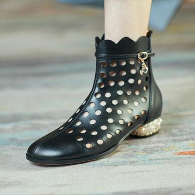 Летние ботинки Krazing Pot из микрофибры с круглым носком, модные летние ботинки с полыми украшениями и бриллиантовой подвеской, ботильоны