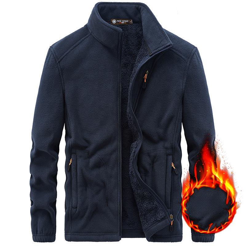 Осенне-зимняя мужская куртка-свитер с воротником-стойкой для отдыха на открытом воздухе, флисовая подкладка, утолщенный флисовый верх